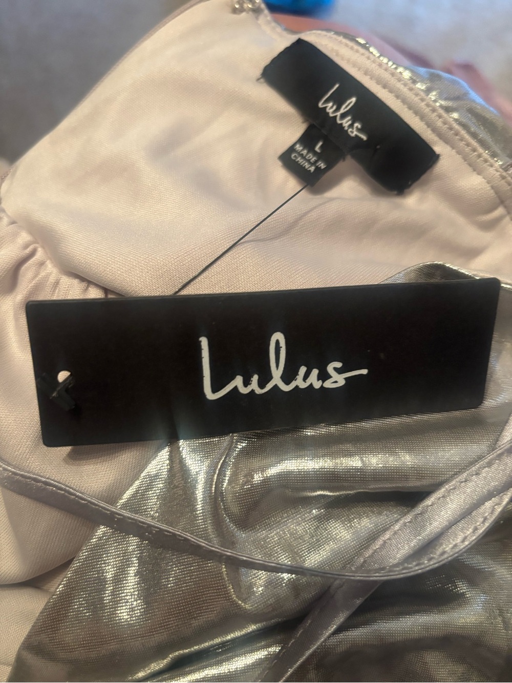 Lulu's Silver Metallic Twist Maxi Gown with High Slit - Picture 9 of 9